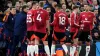 Ruben Amorim (centre) talks to his Manchester United players during the 1-1 draw at Ipswich (Bradley Collyer/PA)