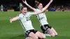 Carrie Jones, left, celebrates after scoring Wales’ second goal against the Republic of Ireland (Damian Eagers/PA)