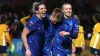 Chelsea’s Sjoeke Nusken, centre, is congratulated by team-mates (Steven Paston/PA)