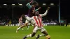 Junior Tchamadeu is fouled by Burnley’s Hannibal Mejbri (Martin Rickett/PA)